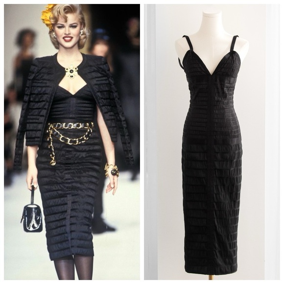 CHANEL Dresses & Skirts - Chanel Vintage Fall/Winter 1992 Black Lesage Ribbon Silk Bodycon Midi Dress